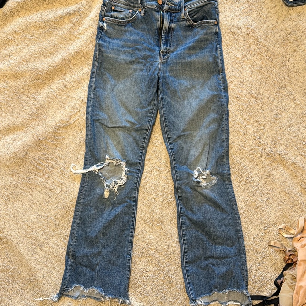 Mother jeans insider high waist crop step chew hem